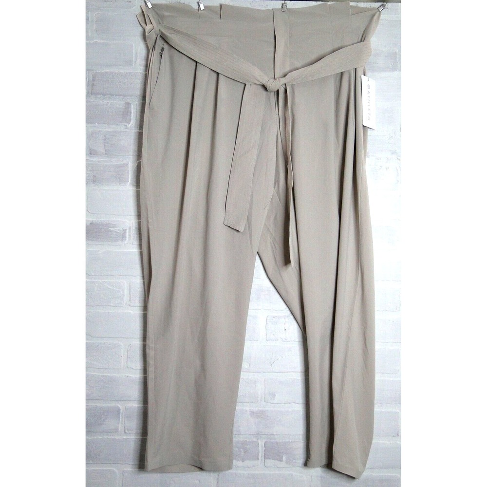 ATHLETA Skyline Pant II Size 22 Beige Belted Pleated Pockets Stretch NWT